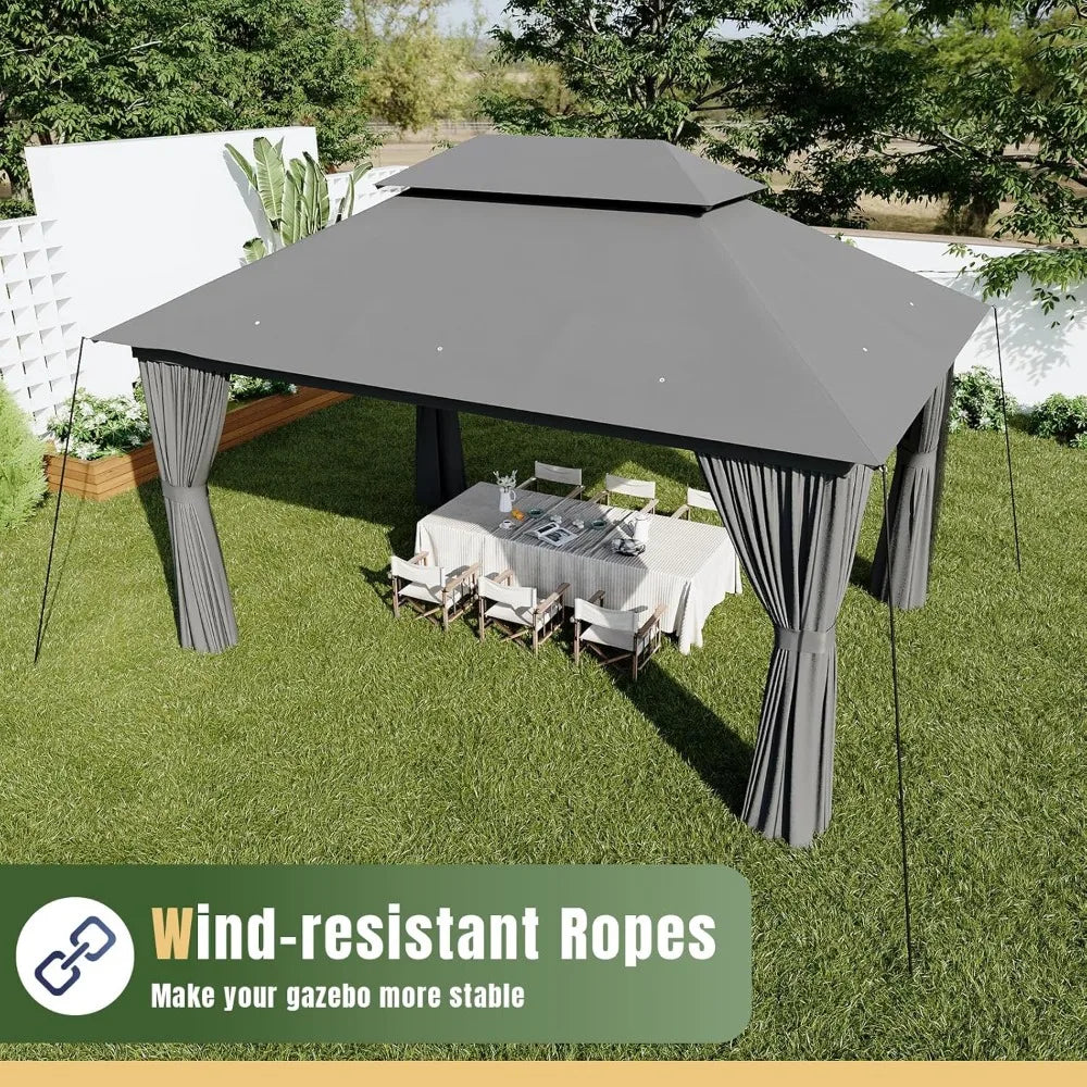 Outdoor Gazebo Metal Frame Canopy with Double Roofs