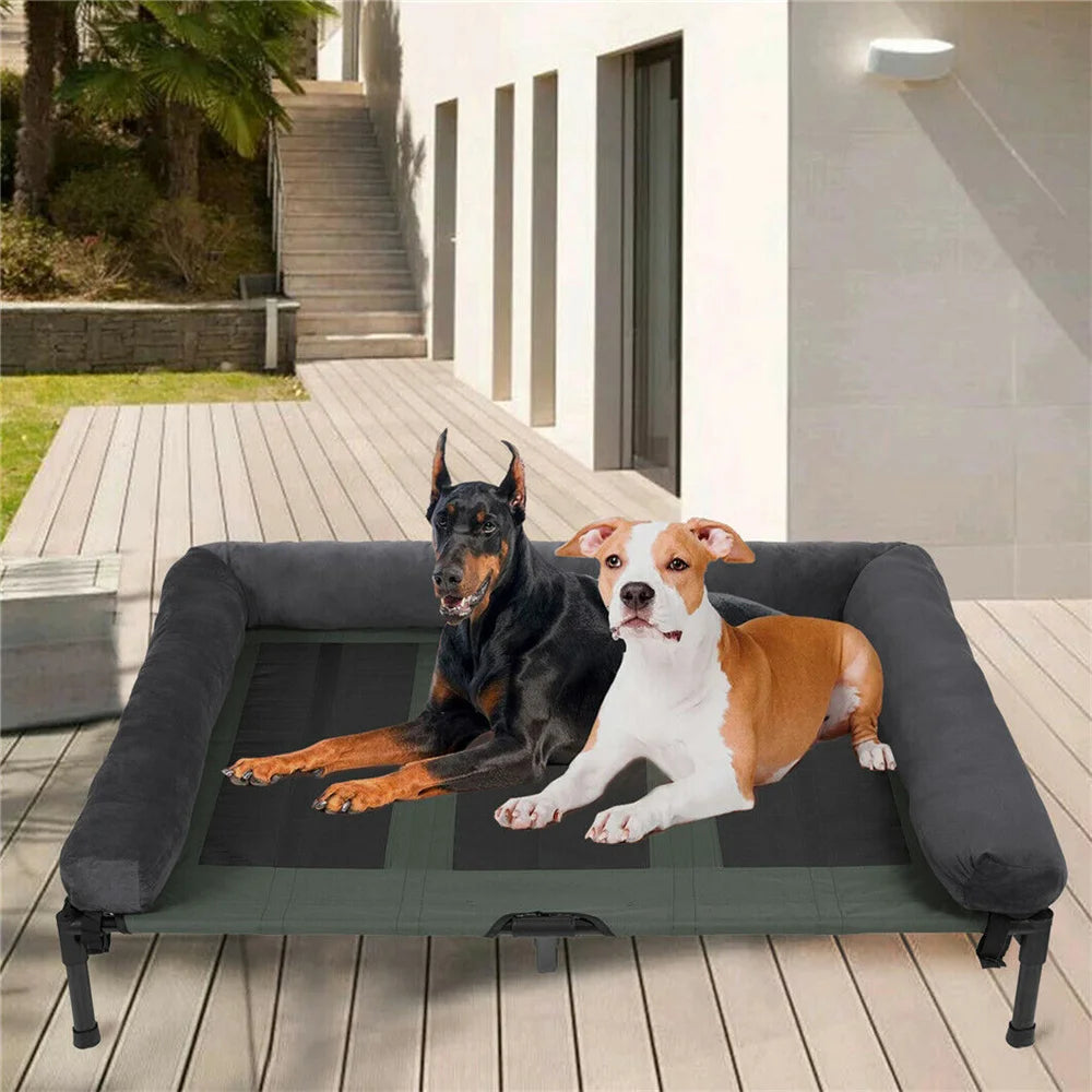Elevated Dog Bed with Cooling Breathable Mat and Soft Plush Mat