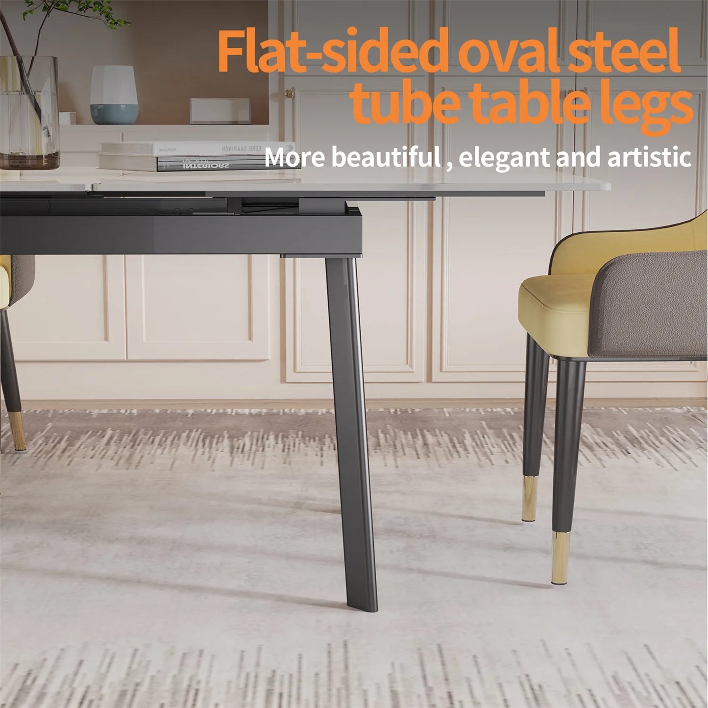 Contemporary Extendable Rectangle Sintered Stone-Top Dining Table