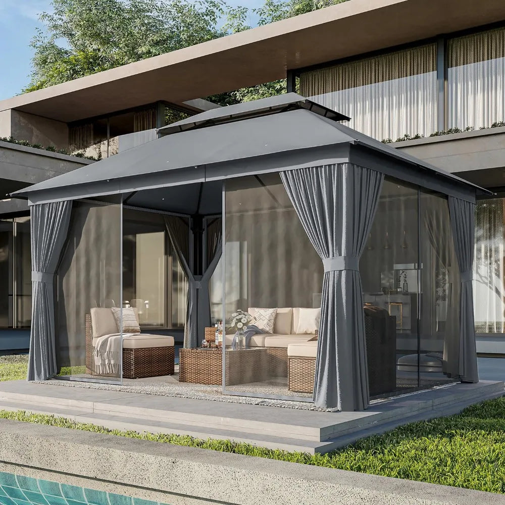 Outdoor Gazebo Metal Frame Canopy with Double Roofs