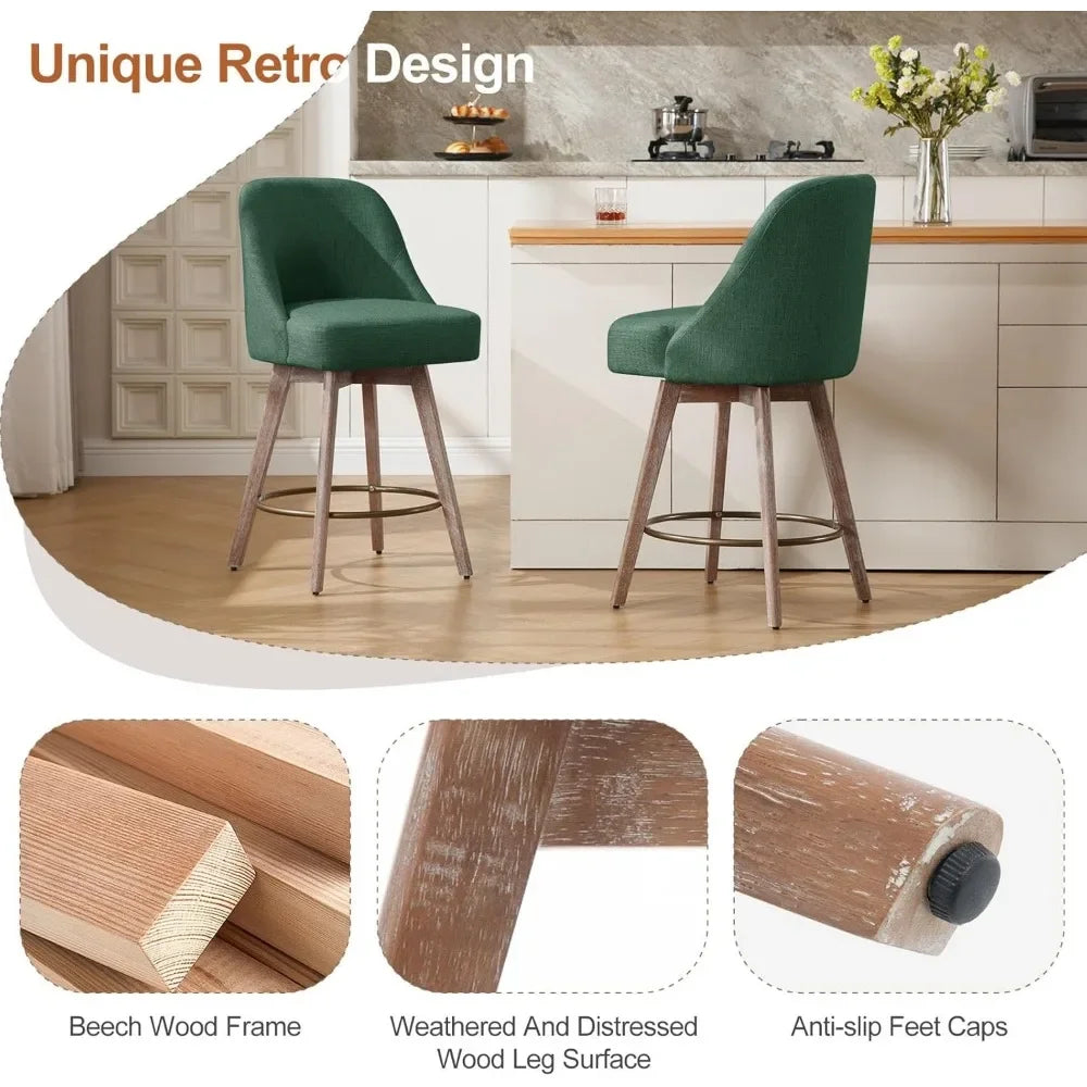 Kitchen Island Leather or Linen Swivel Bar Stools Set