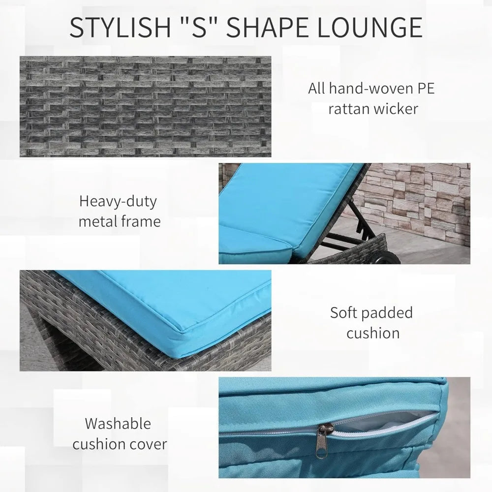 Chaise Lounge Chair with Cushions and Wheels