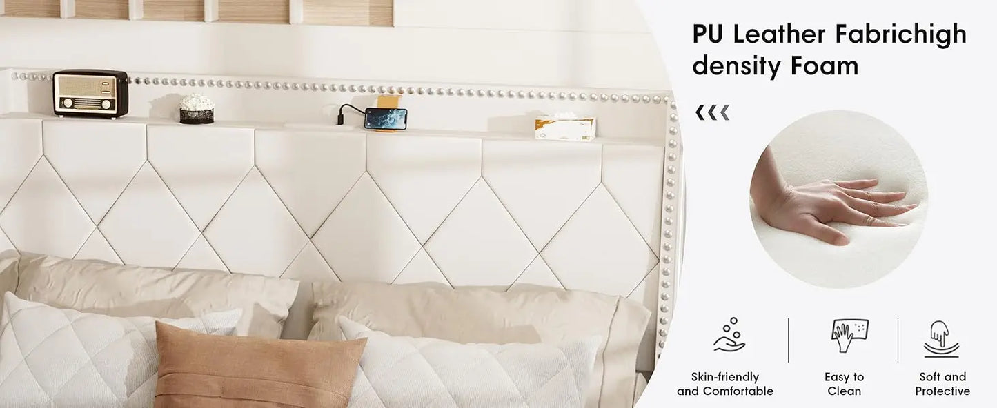 Upholstered Fabric Platform Bed with RGB Lights