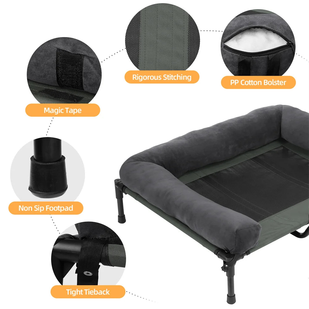 Elevated Dog Bed with Cooling Breathable Mat and Soft Plush Mat
