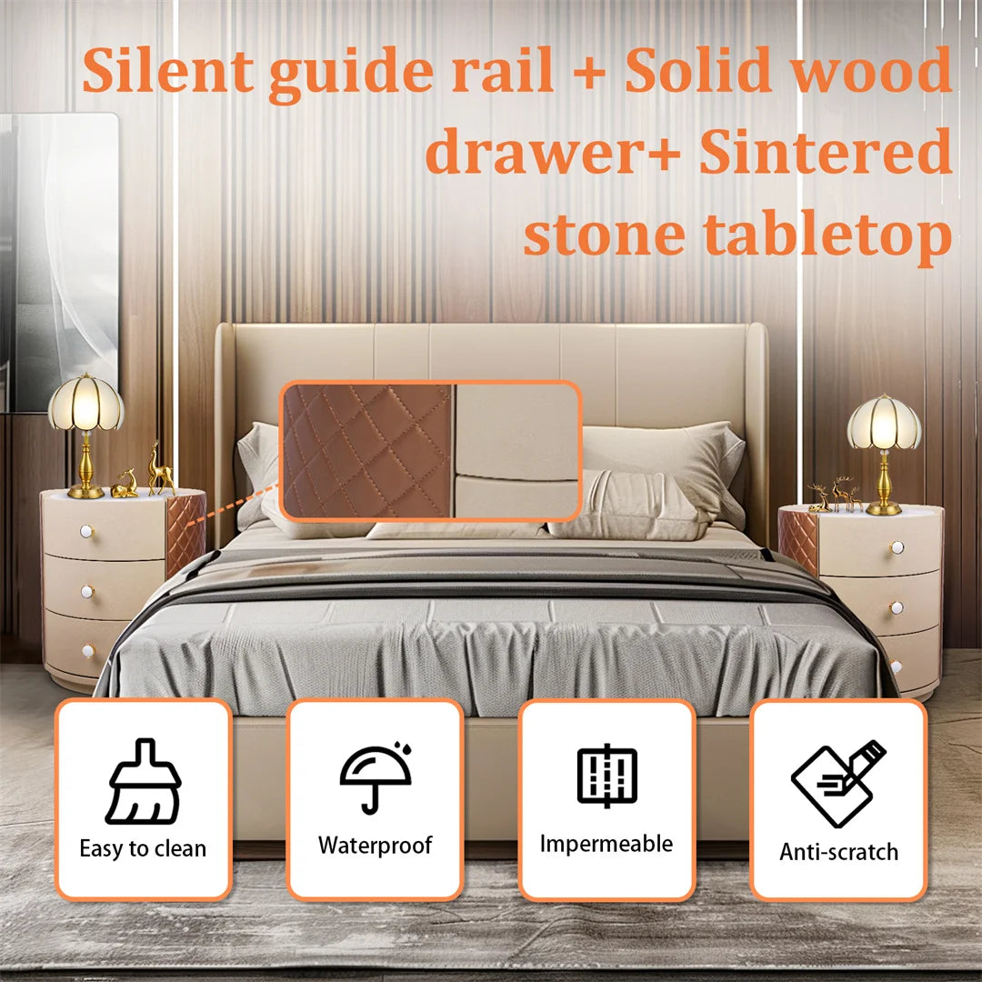 Modern Round Faux Leather Nightstand