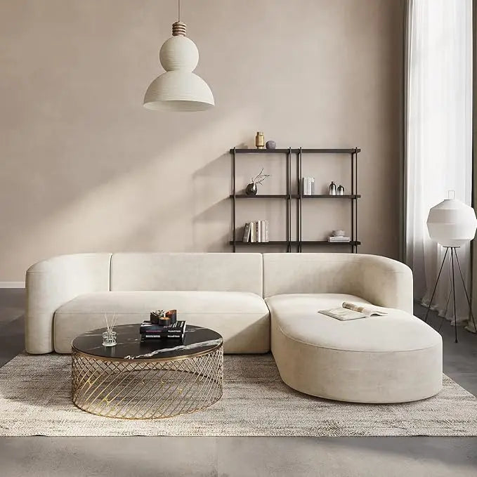 L-Shaped Minimalist Modern Curved Velvet Sofa