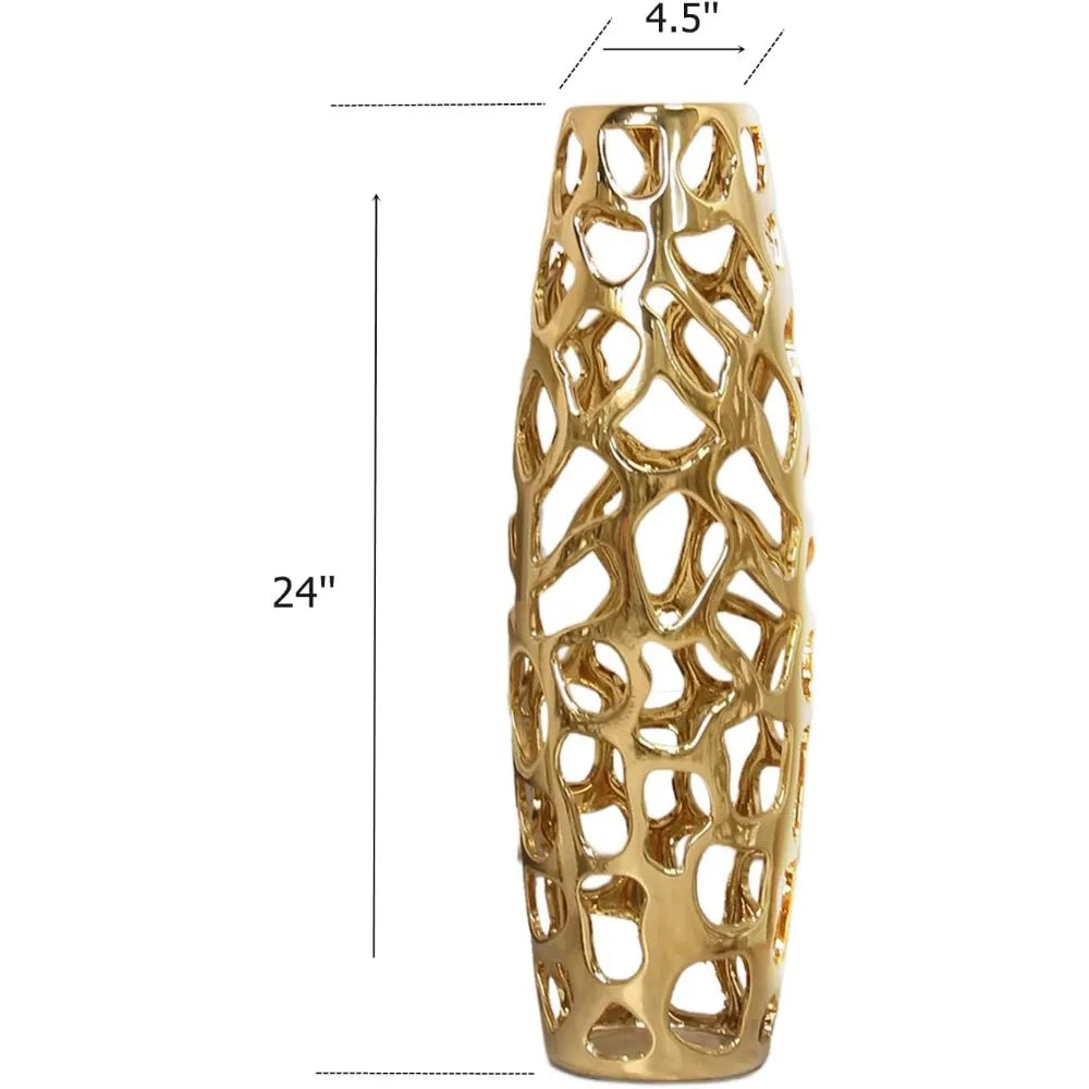 24" Lustrous Golden Ceramic Vase