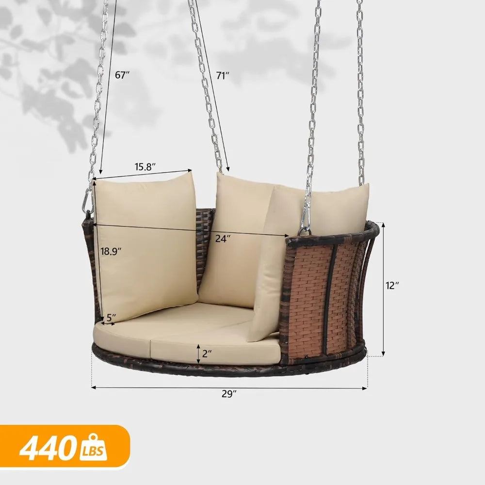 Round Rattan Porch Swing with Cushions