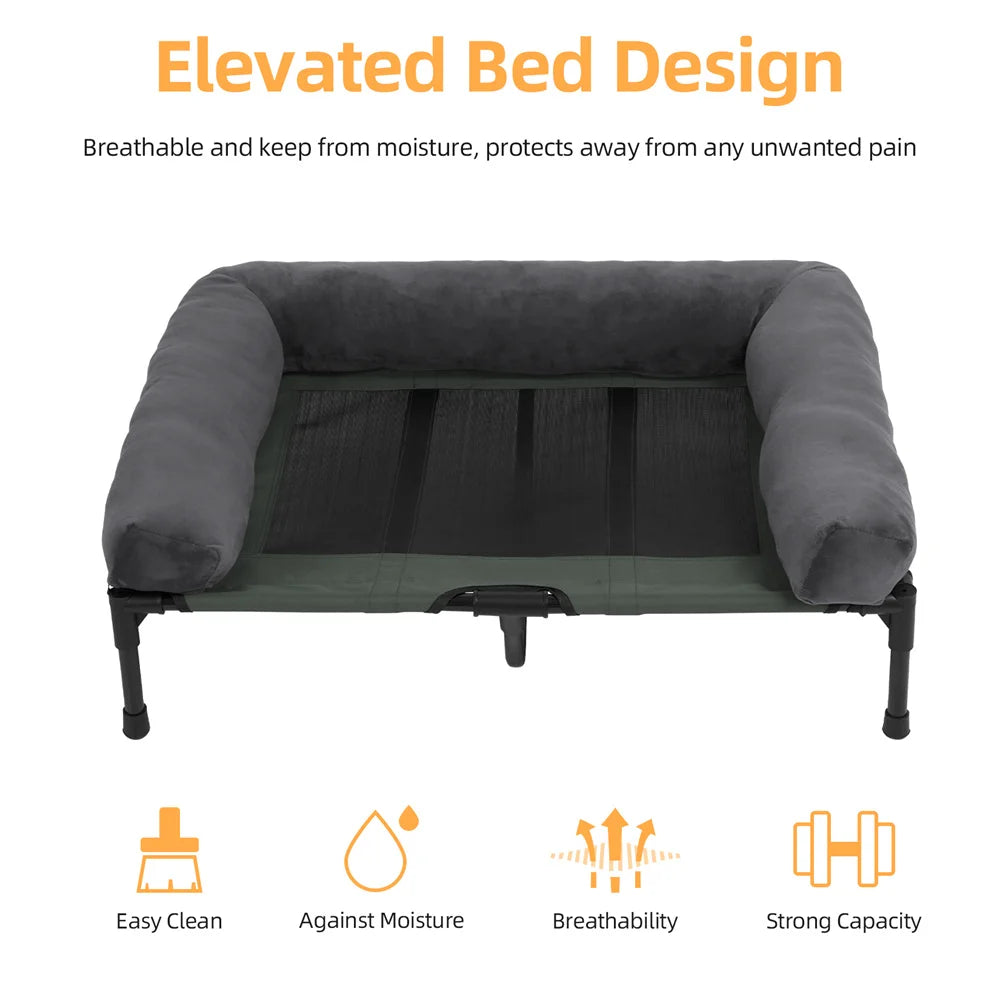 Elevated Dog Bed with Cooling Breathable Mat and Soft Plush Mat