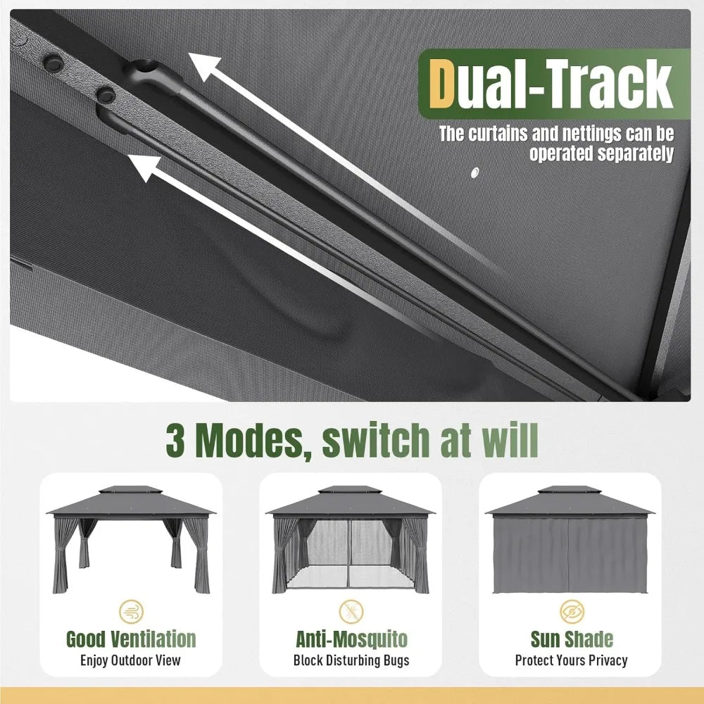 Outdoor Gazebo Metal Frame Canopy with Double Roofs