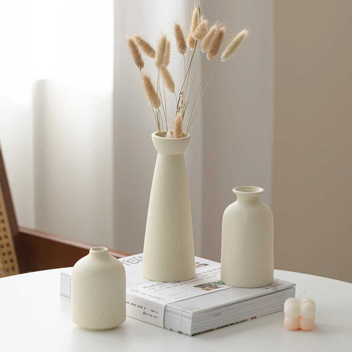 Modern Minimalist Boho Farmhouse Ceramic Vase, Set of 3