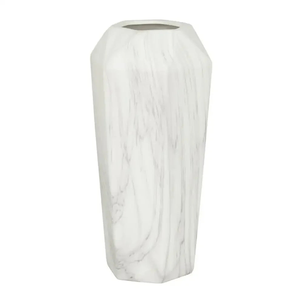 14" Faux Marble White Ceramic Vase