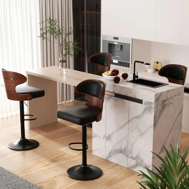 Bentwood Swivel Leather Bar Stools Set