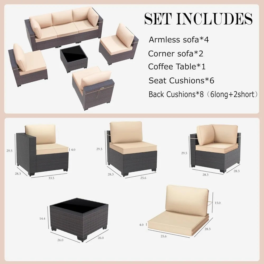 Contemporary Rattan Sectional Wicker Patio Set