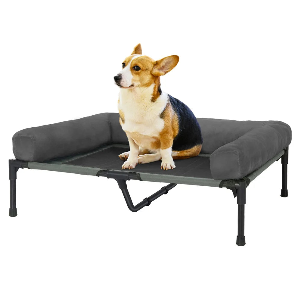 Elevated Dog Bed with Cooling Breathable Mat and Soft Plush Mat