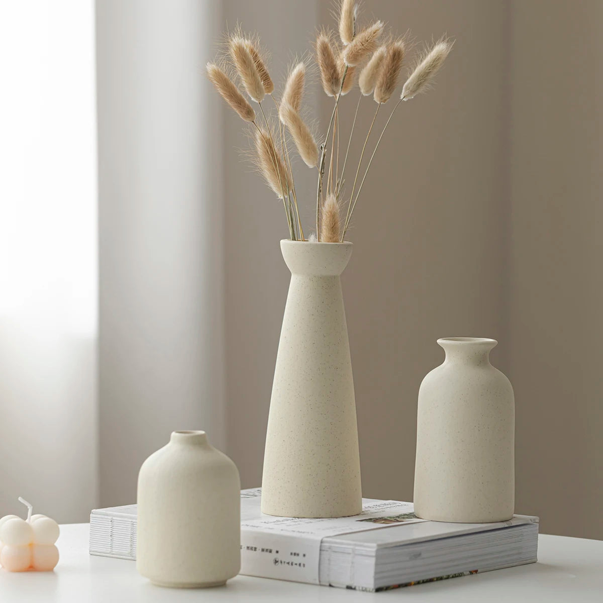 Modern Minimalist Boho Farmhouse Ceramic Vase, Set of 3