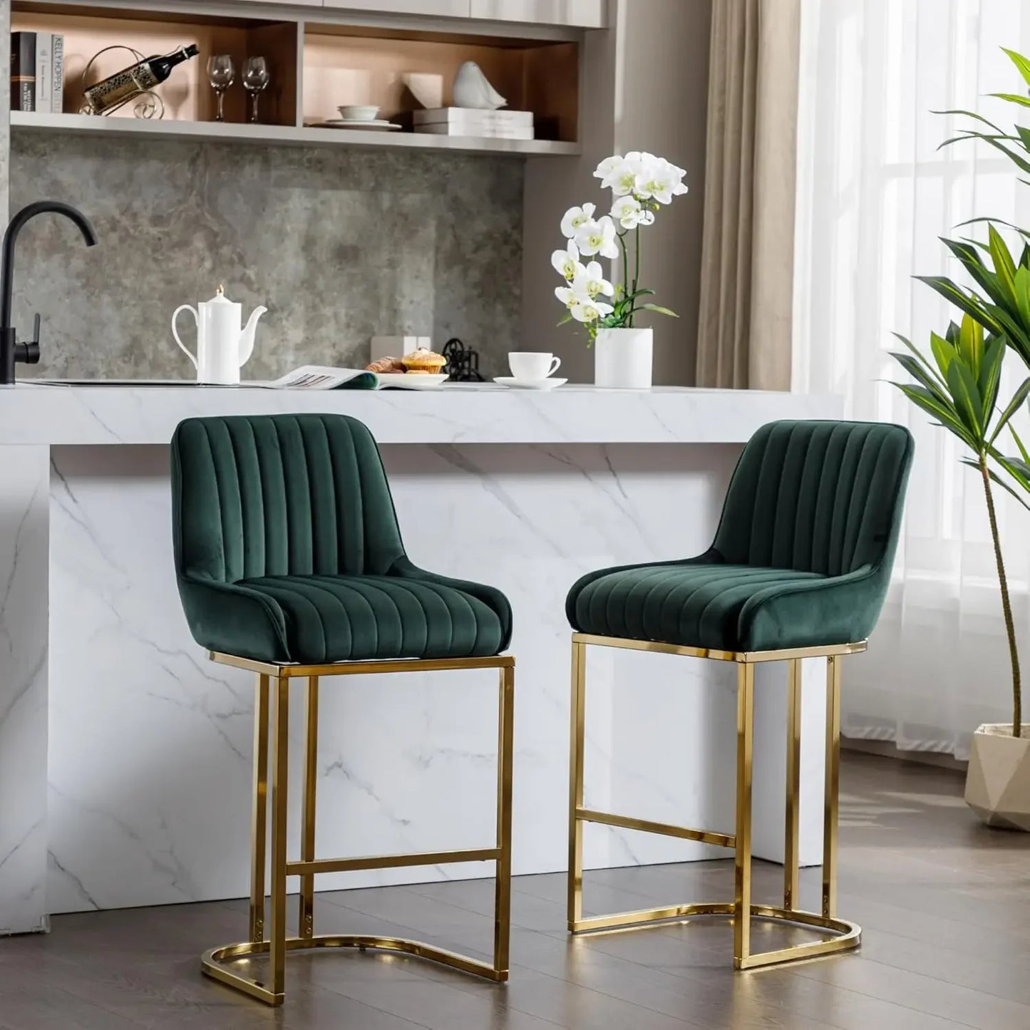 Modern Velvet Bar Stools Set