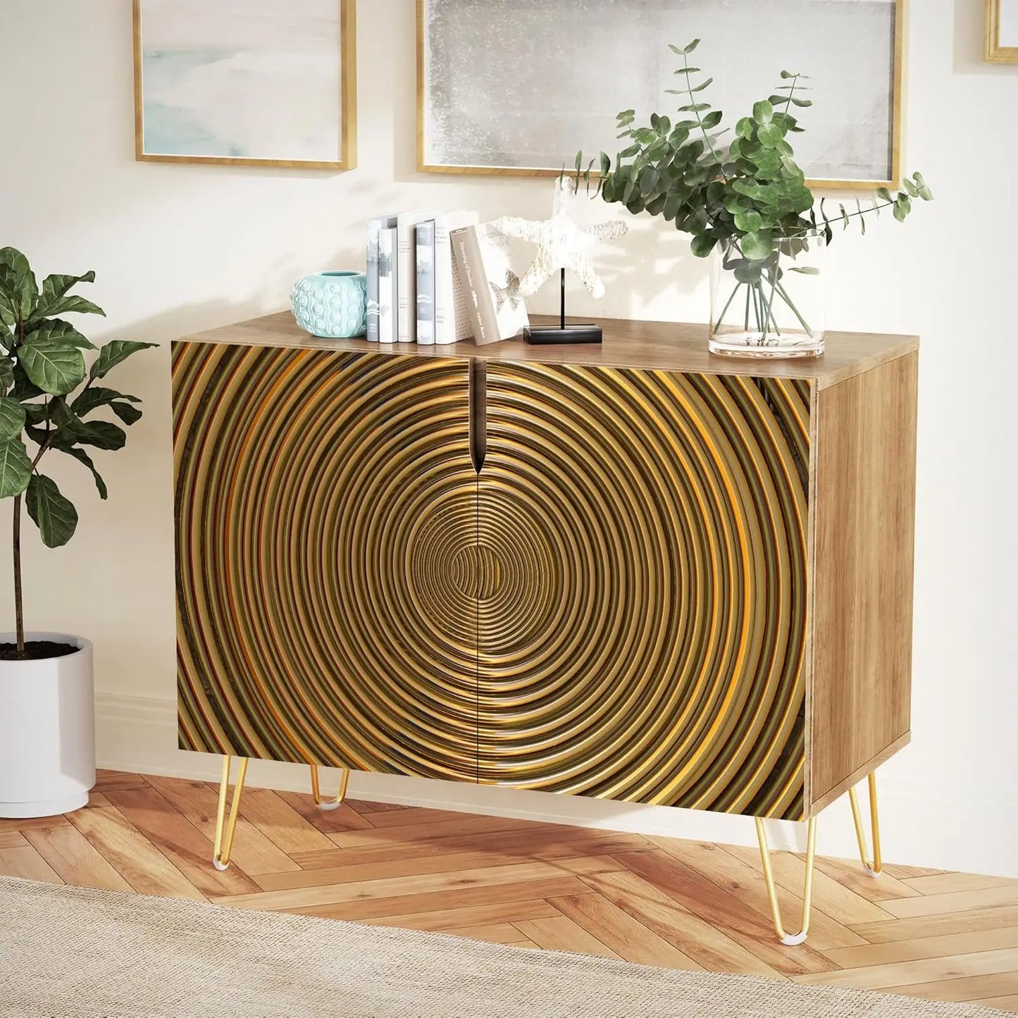 Golden Rings Pattern Sideboard Buffet Cabinet