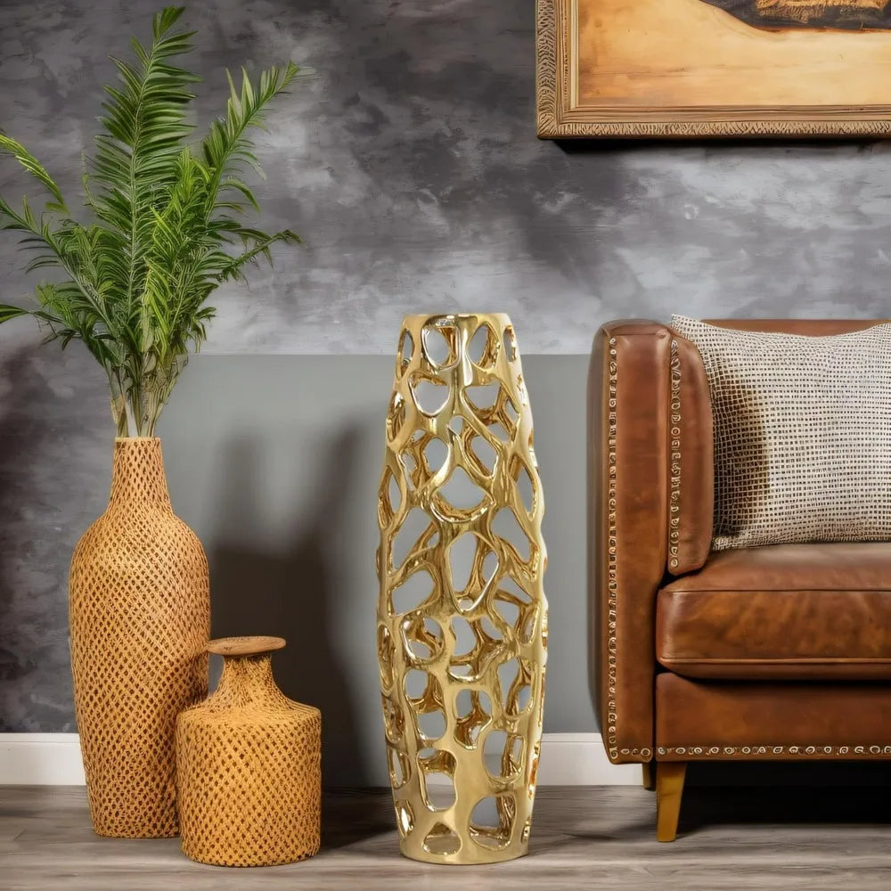 24" Lustrous Golden Ceramic Vase