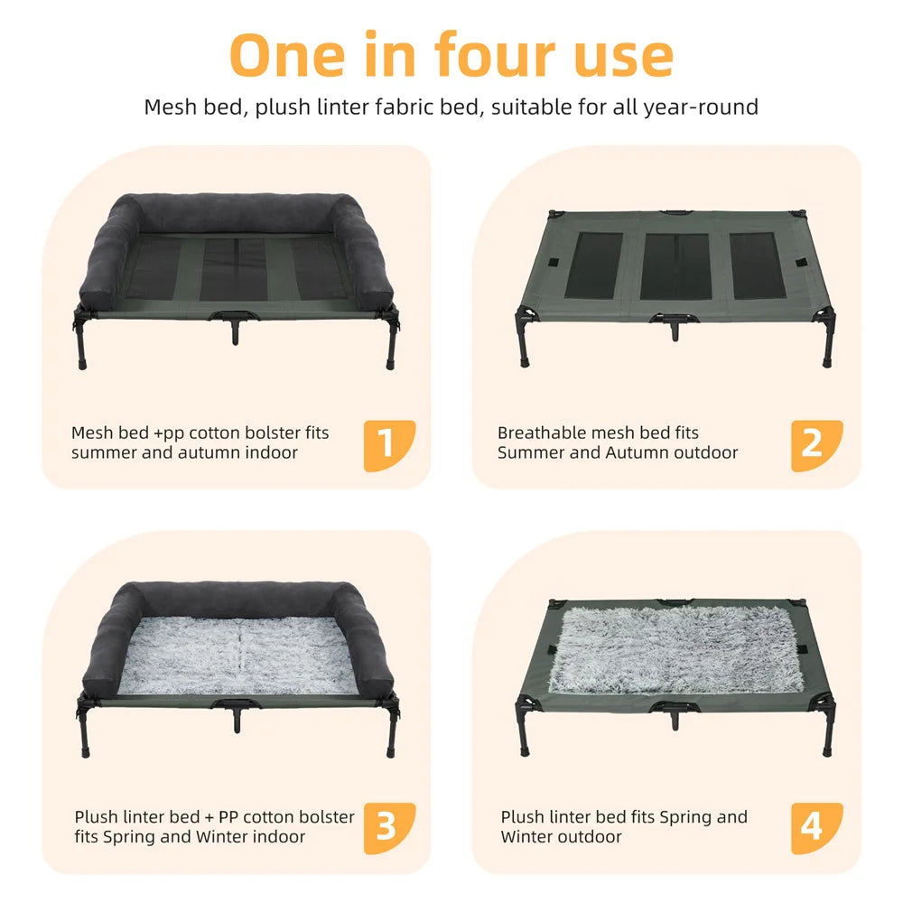 Elevated Dog Bed with Cooling Breathable Mat and Soft Plush Mat