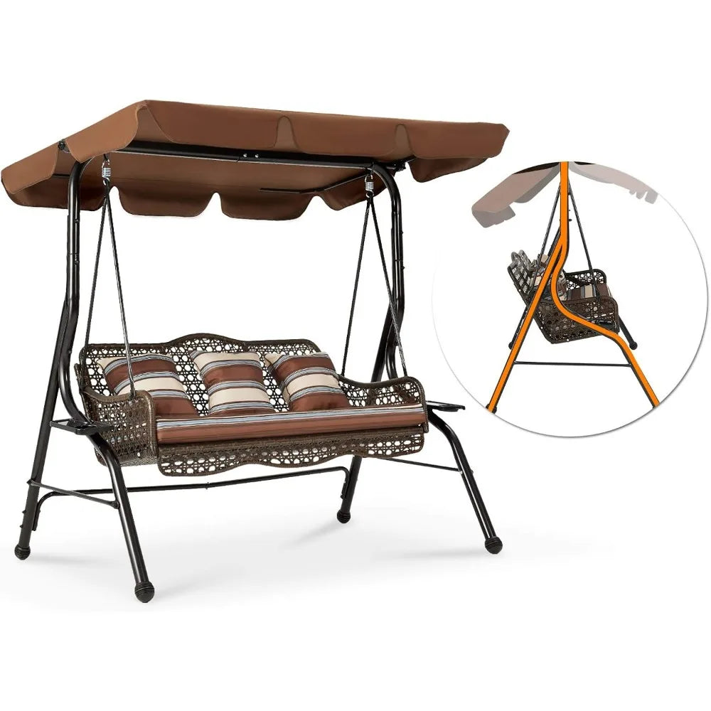 Patio Swing Canopy with Side Trays, Pillows, and Removable Cushion