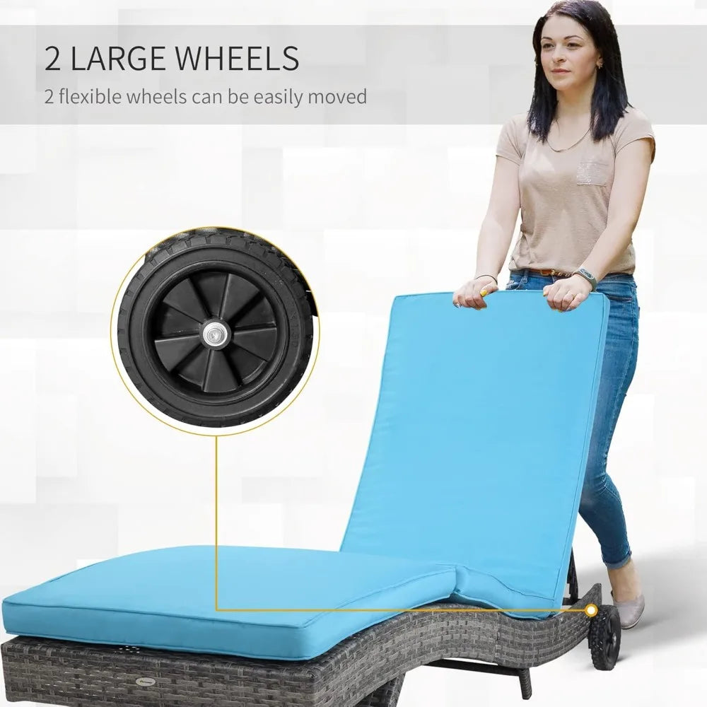 Chaise Lounge Chair with Cushions and Wheels