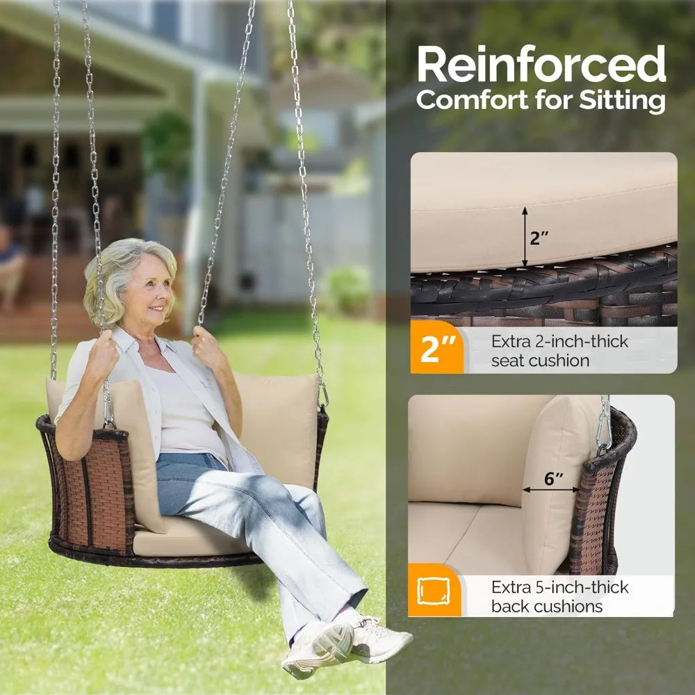 Round Rattan Porch Swing with Cushions