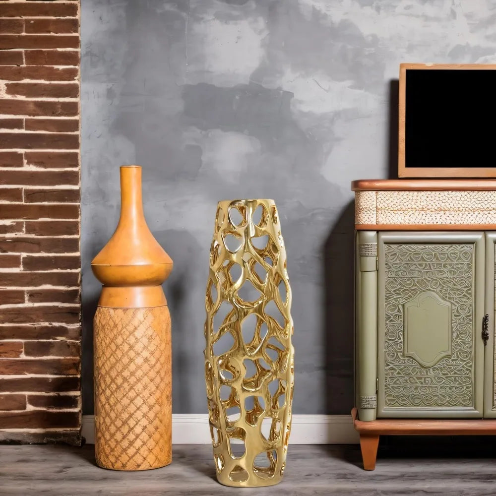 24" Lustrous Golden Ceramic Vase
