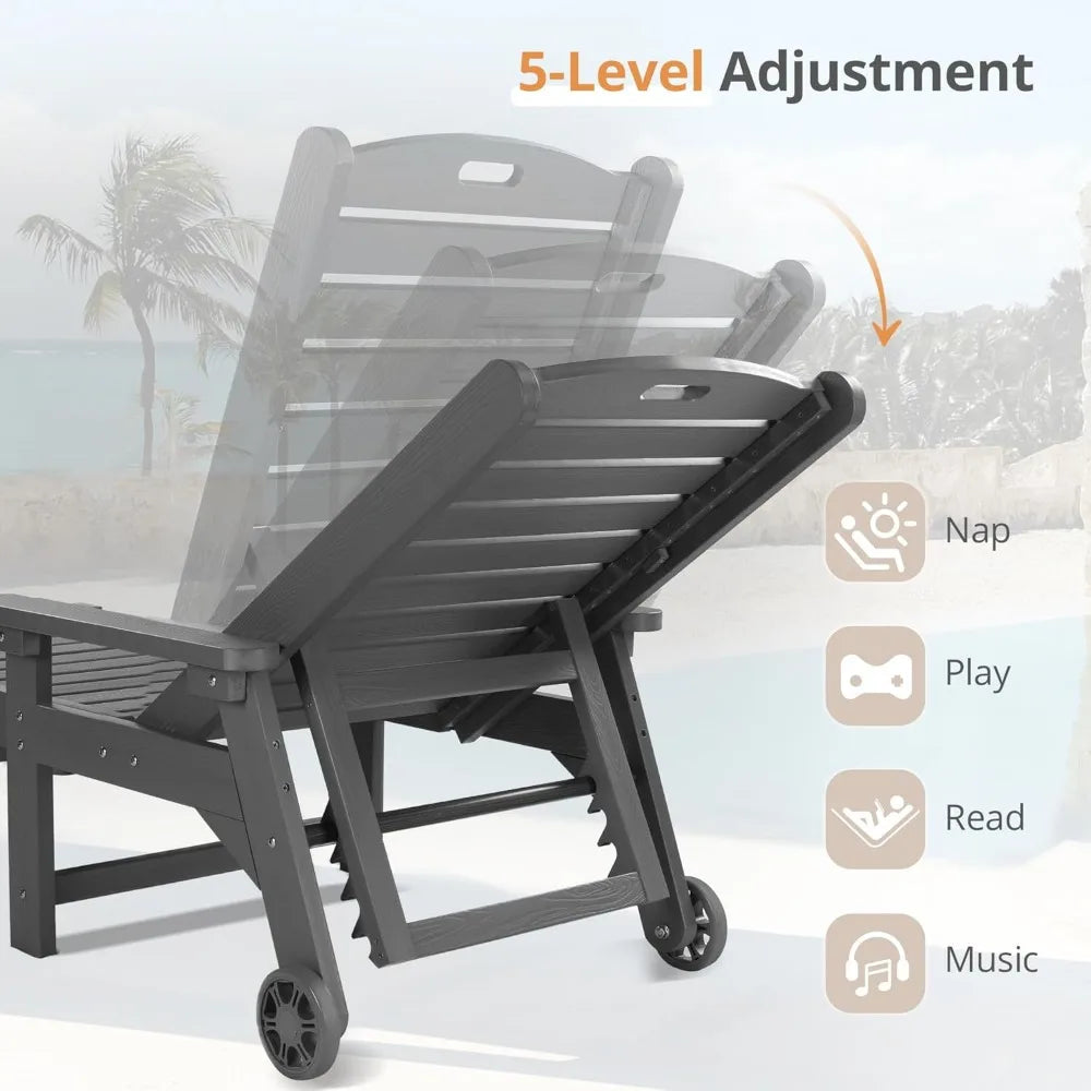 Wood Chaise Lounger with Wheels