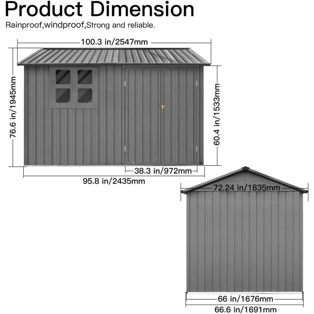 Metal Garden Sheds with Window and Lockable Doors
