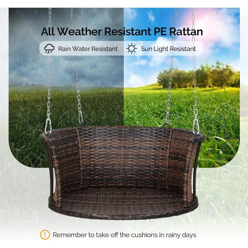 Round Rattan Porch Swing with Cushions