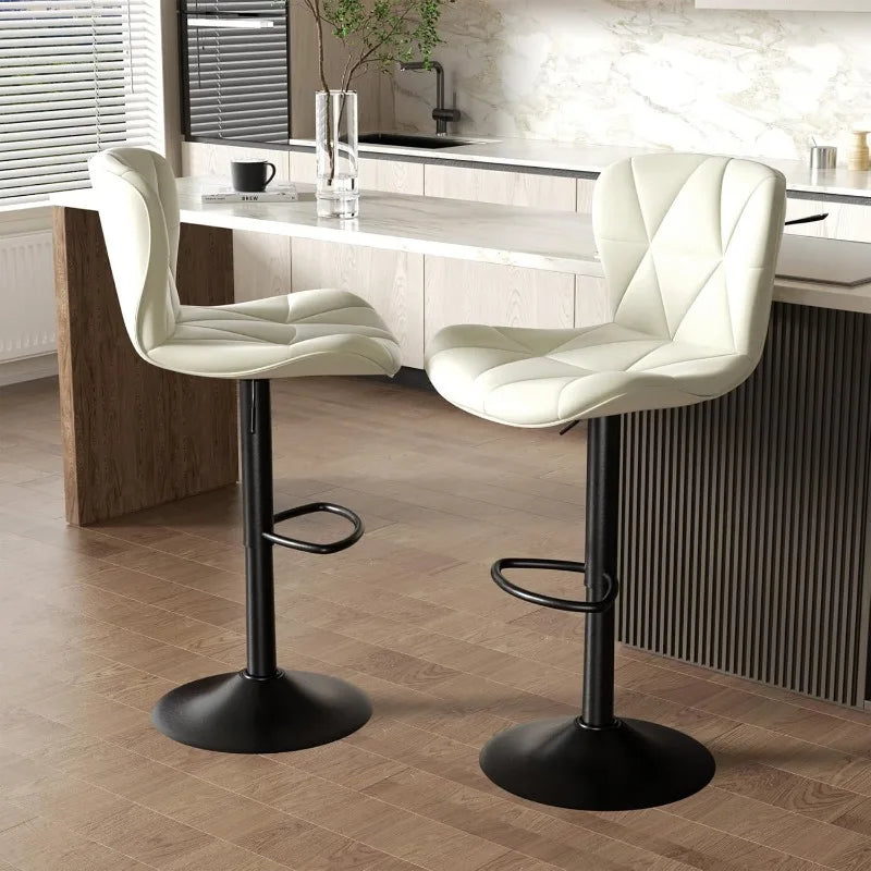 Modern Ergonomic Design Leather Swivel Bar Stools Set