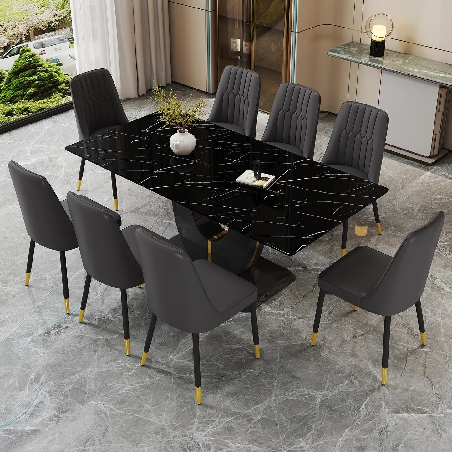 LuxeMarble Glass Dining Table