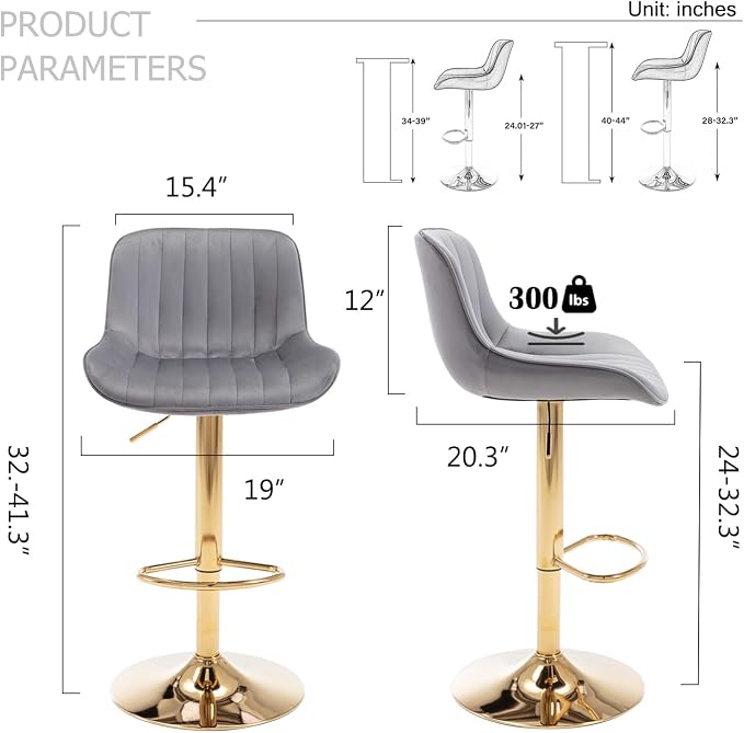 LuxeGold 360° Velvet Bar Stool Set