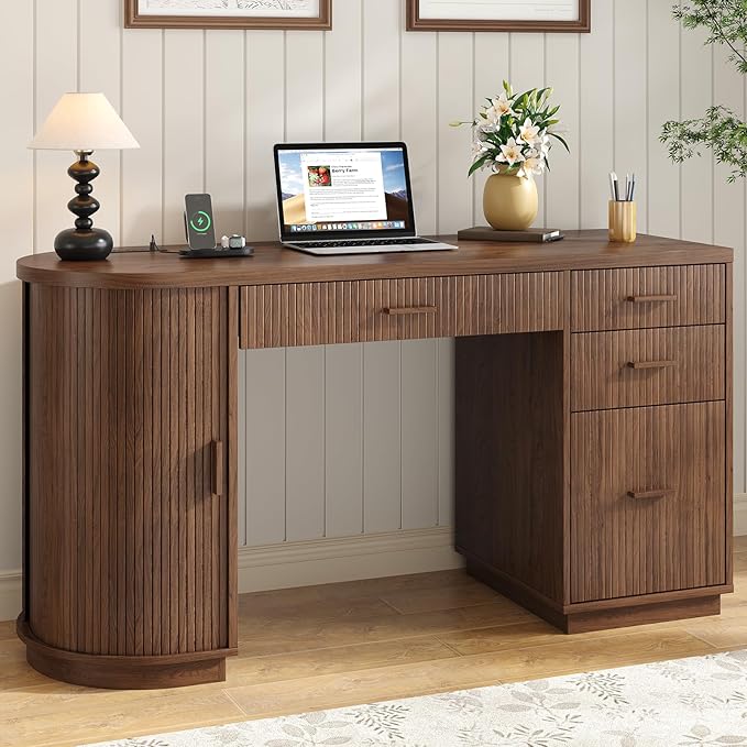 Monarch Fluted Executive Storage Desk with Charging Station