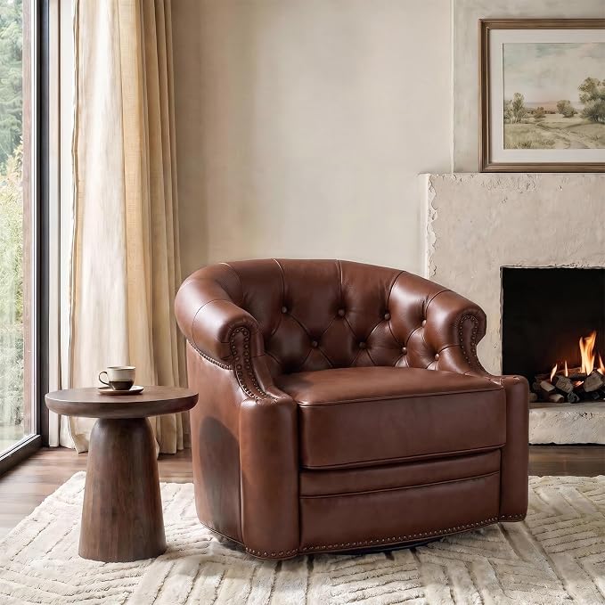 Regent™ Genuine Leather Swivel Barrel Chair