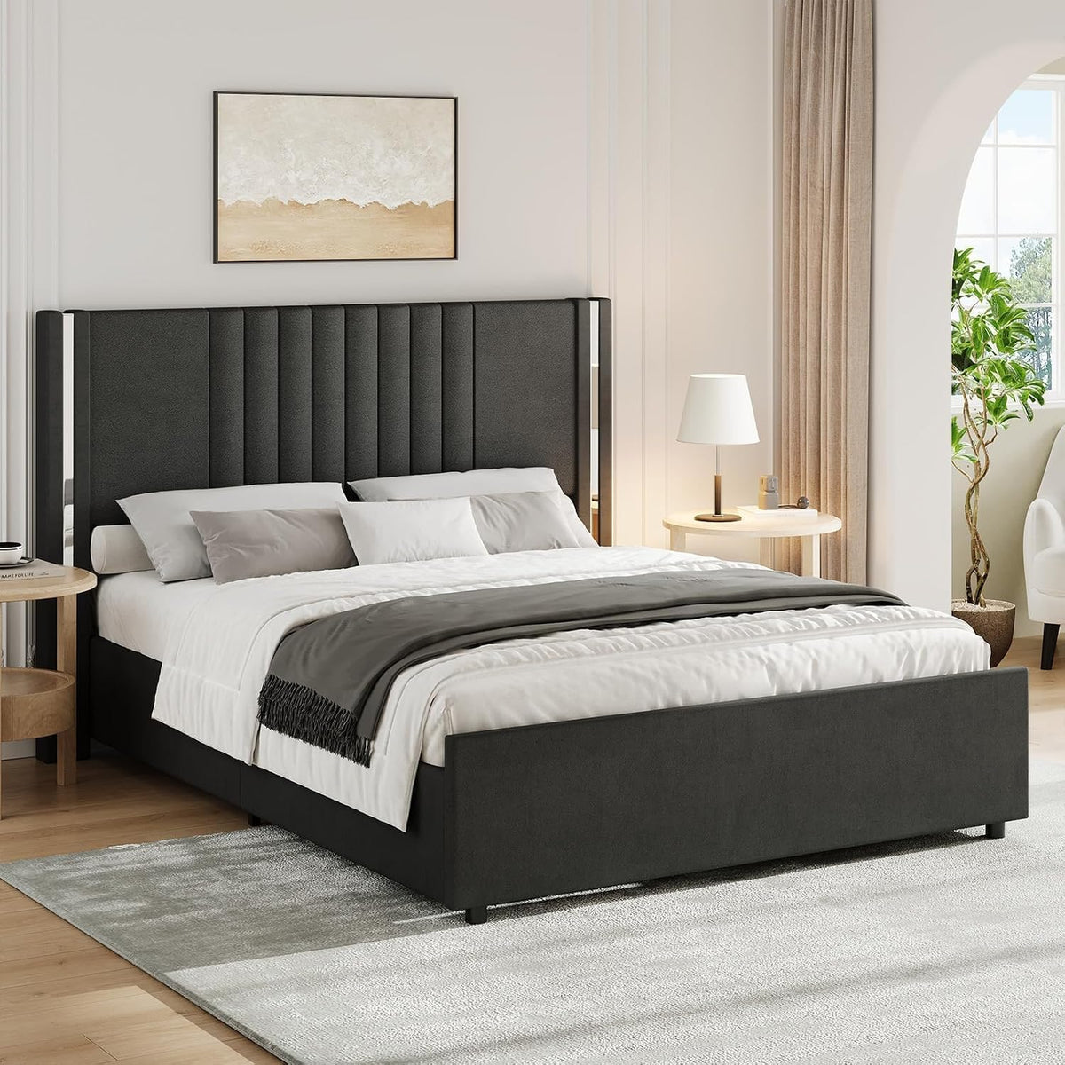 Modern Channel Tufted Velvet Bed