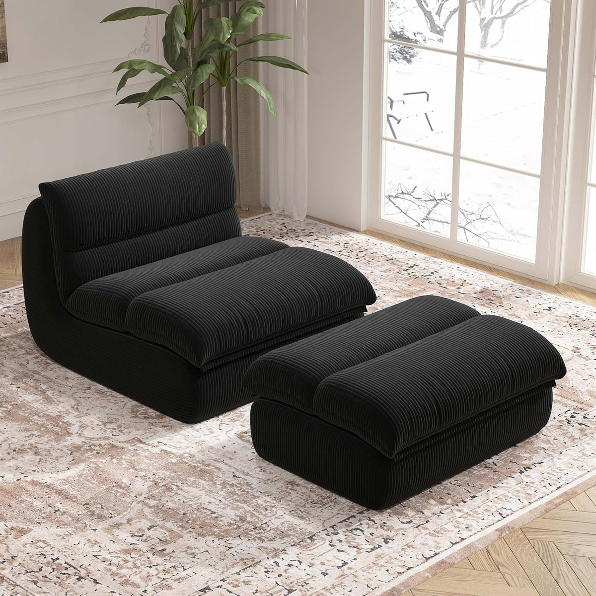 Modern Corduroy Lounge Chair with Ottoman
