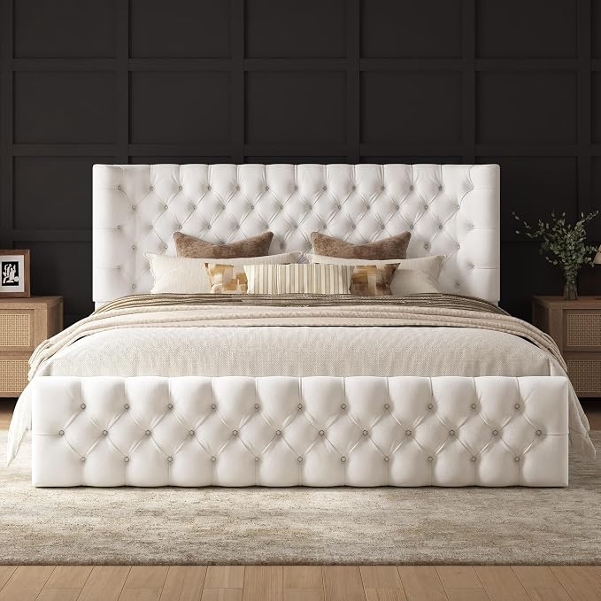 Luxe Diamond Tufted Wingback Bed