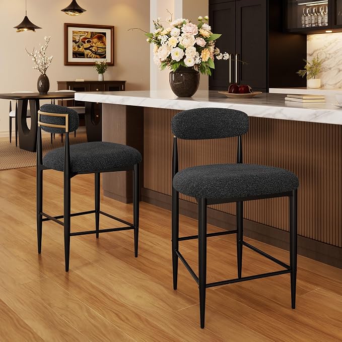 Modern Bouclé Counter Stool Set