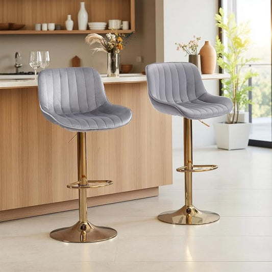 LuxeGold 360° Velvet Bar Stool Set