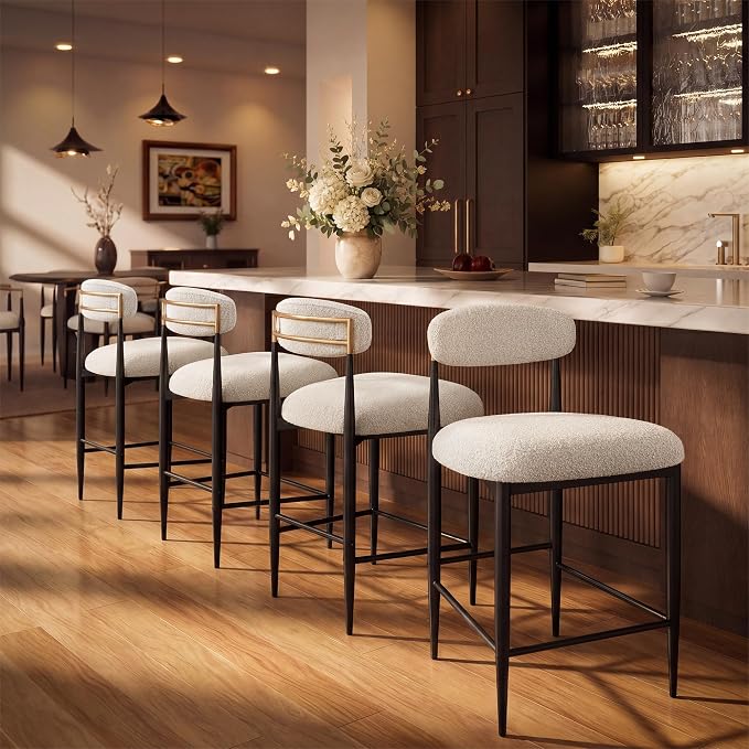 Modern Bouclé Counter Stool Set