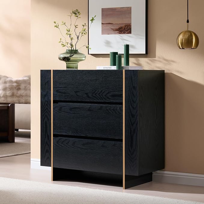 Modern Architectural Wood Dresser with Gold-Capped Feet