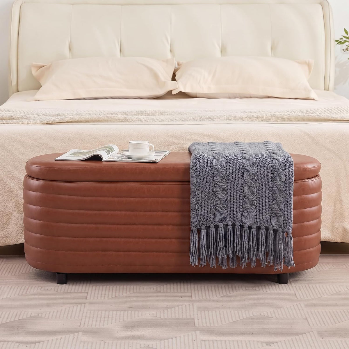 Modern Leather Storage Ottoman Bench