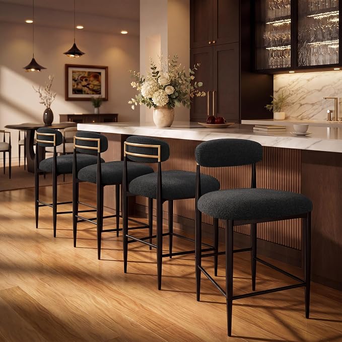 Modern Bouclé Counter Stool Set