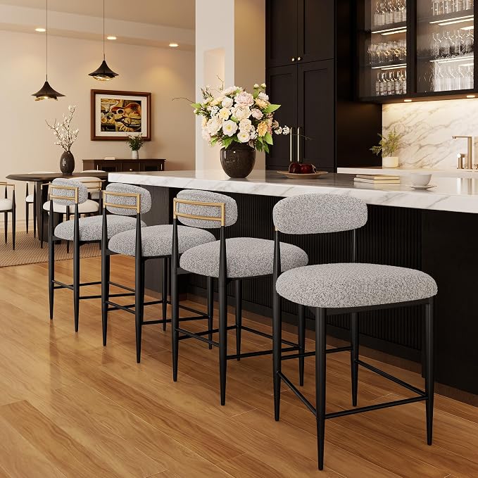 Modern Bouclé Counter Stool Set