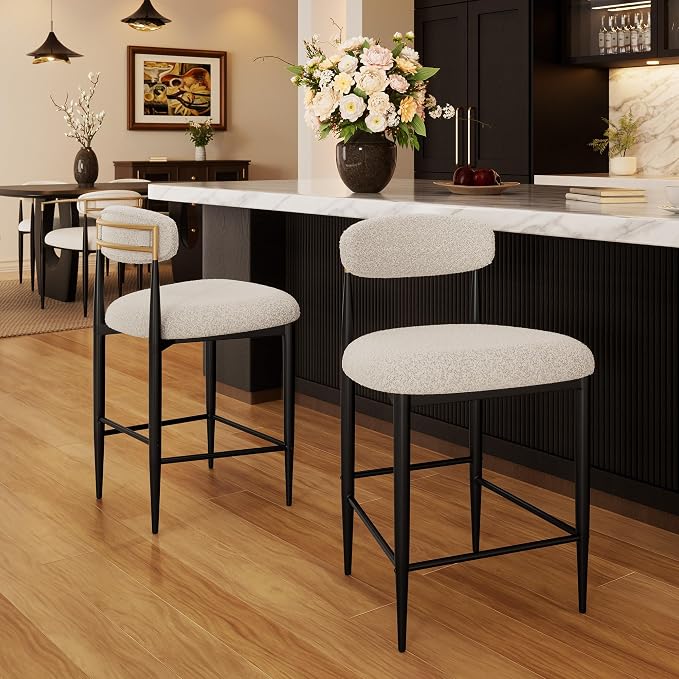 Modern Bouclé Counter Stool Set