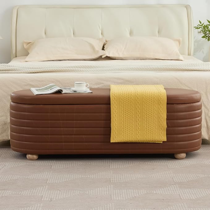 Modern Leather Storage Ottoman Bench