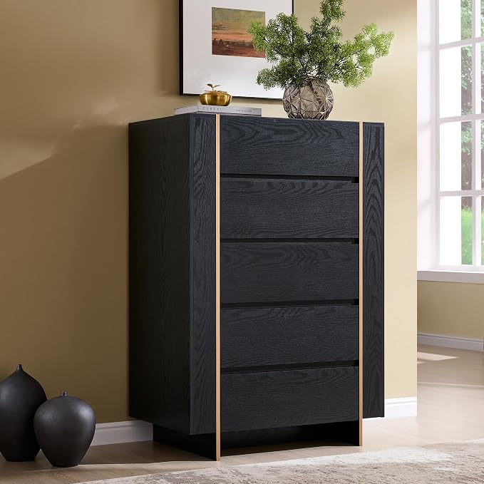 Modern Architectural Wood Dresser with Gold-Capped Feet