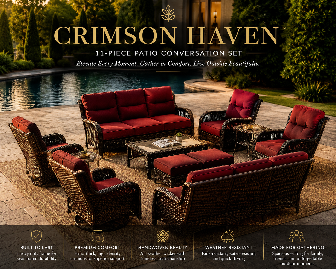 Crimson Haven Patio Conversation Set